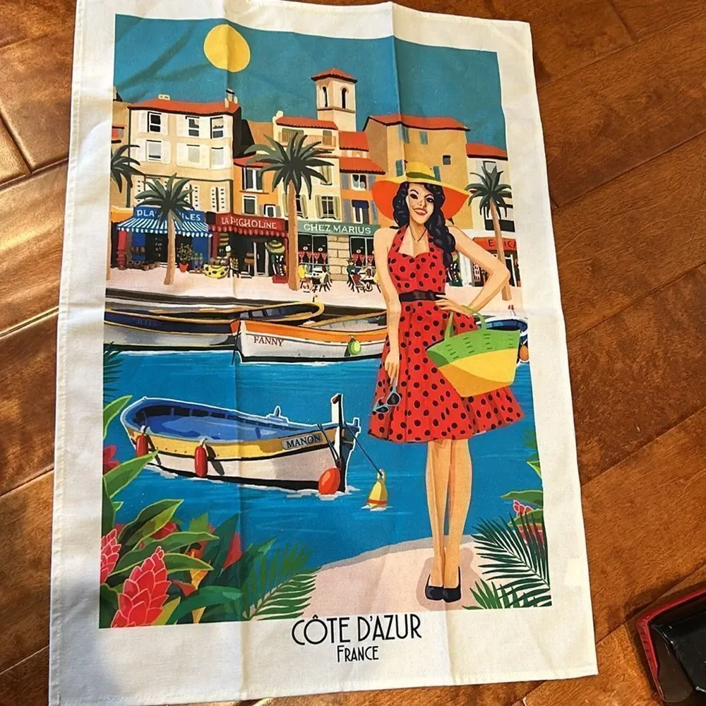 Cote D’Azure colorful tea towel never used